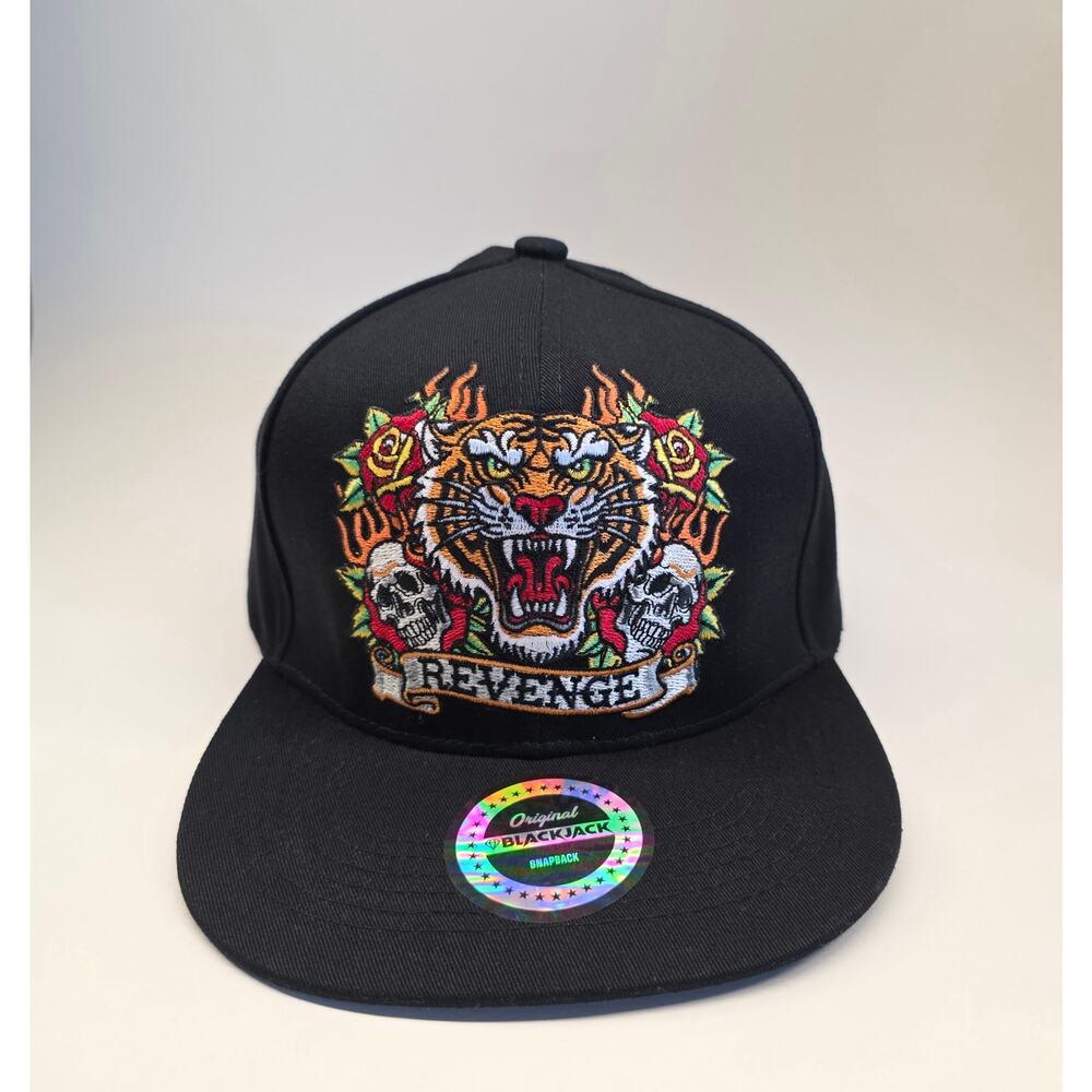 Blackjack Unisex Snapback Hat Black Tiger Skull Revenge Graphic Cap